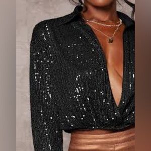 Shein | M | Elegant Black Sequin Women's Top